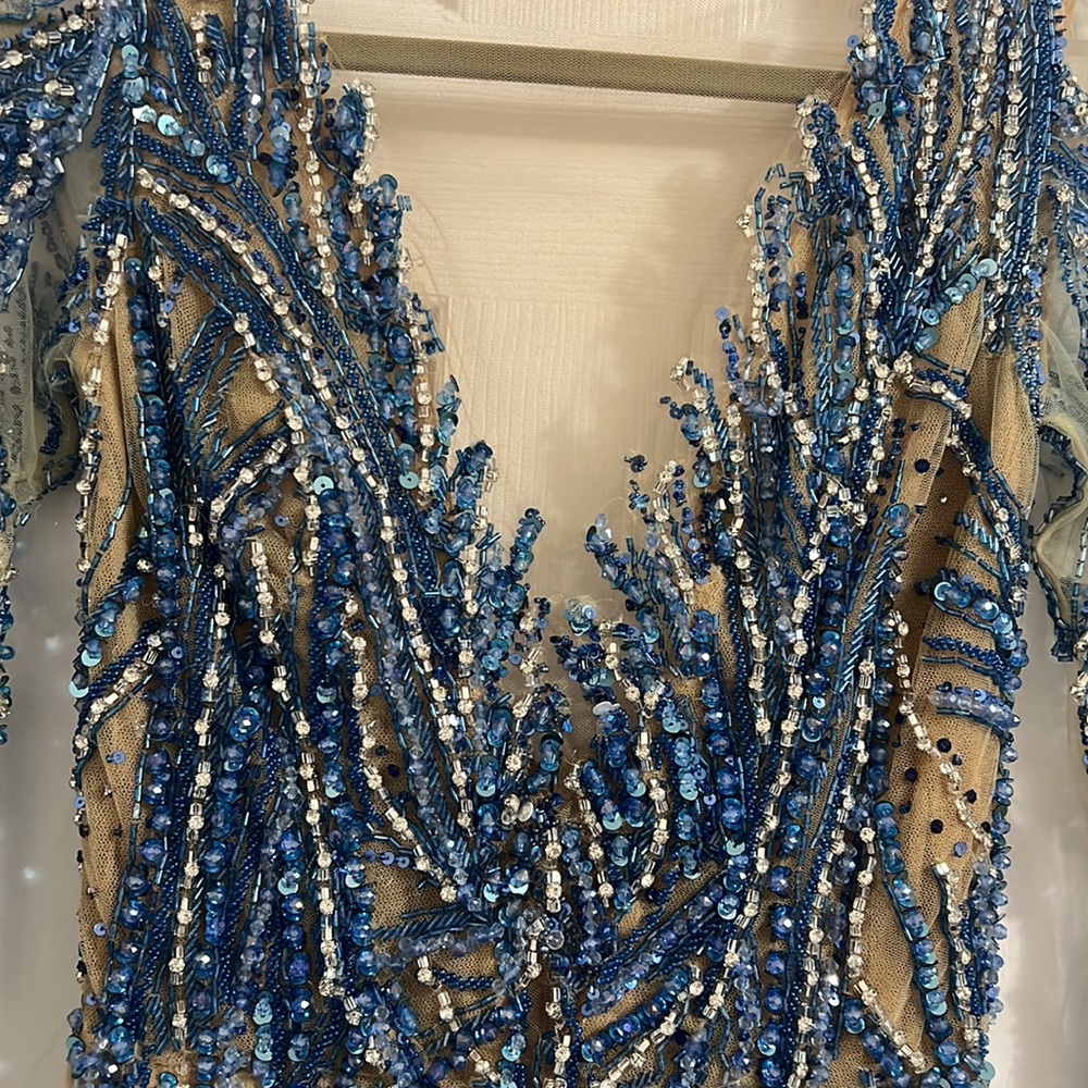 Albina Dyla Customized Blue Beaded Gown Pageant Gala Prom Ball - Picture 6 of 9